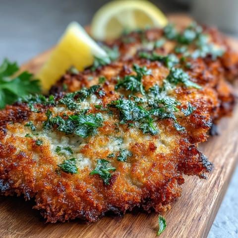 Oven-baked schnitzel dorado y jugoso, perfecto con ensalada de patatas clásica.