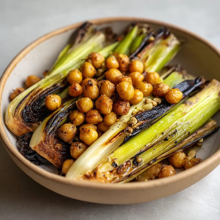 Plato de garbanzos con cebolla asada.
