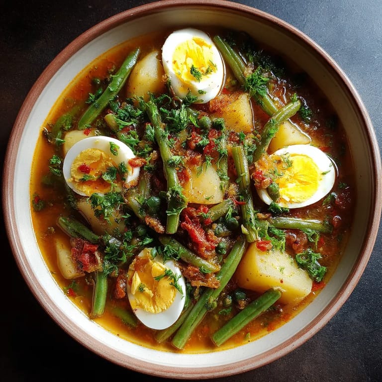 Un plato de comida con verduras y huevo.