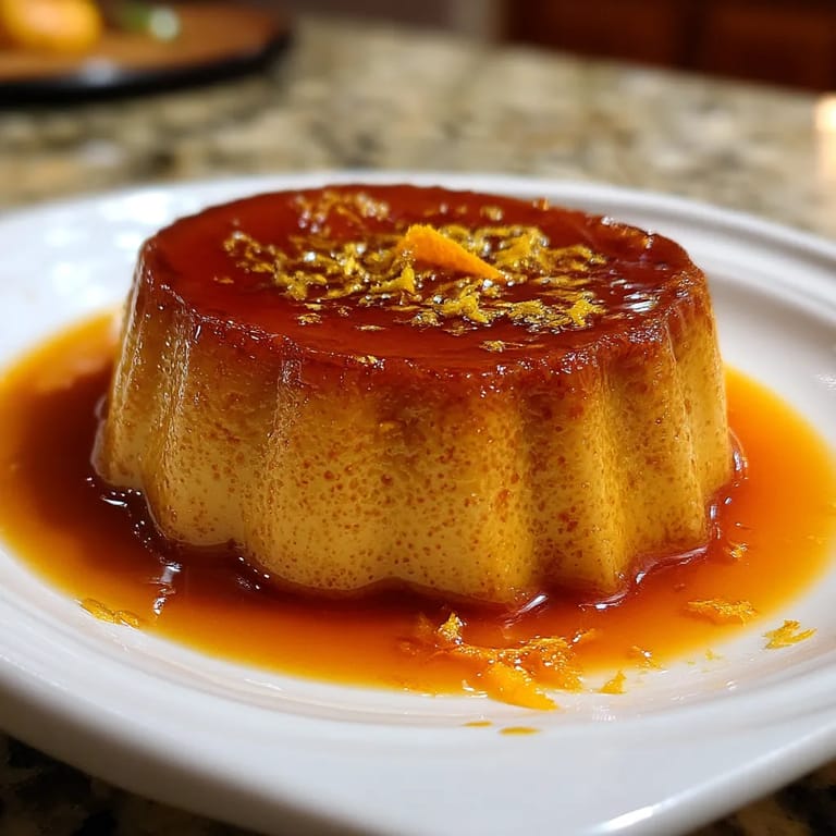 Un flan con una cucharada de ralladura de naranja.