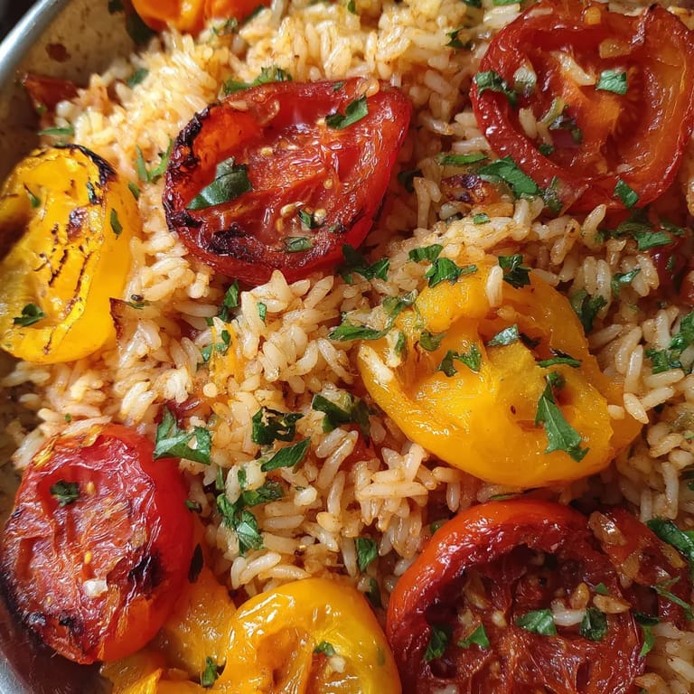 Rice con tomate y pimiento asado.