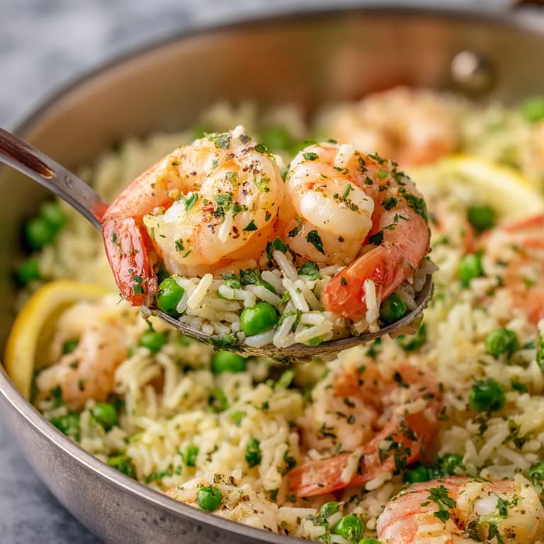 Rice con camarones y pimiento.
