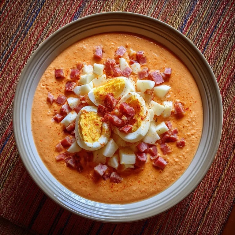 Salmorejo cordobés con huevo y jamón.