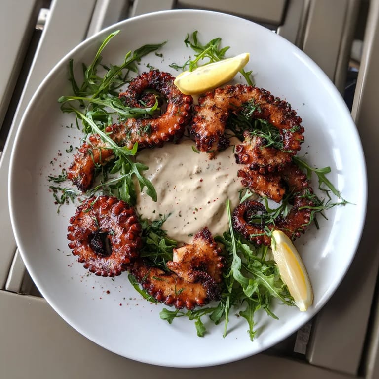 Grilled octopus with black garlic aioli.