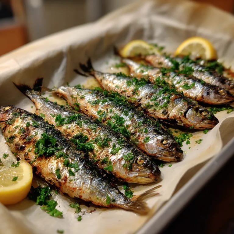 Sardinas al horno con limón y perejil.