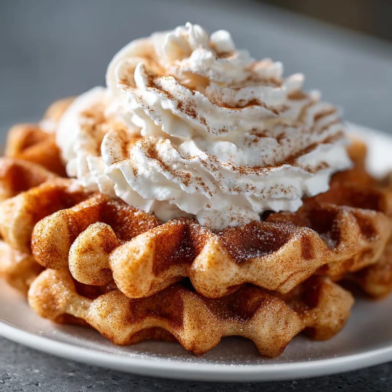 Churro waffles con cinnamon orange whip.