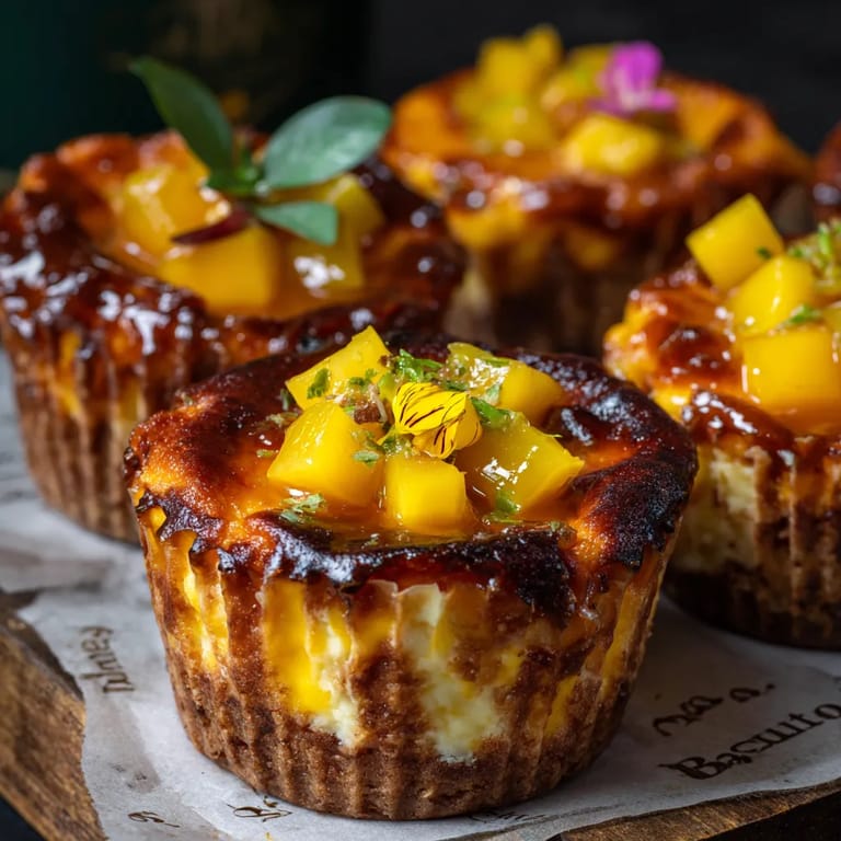 Mini "Basquitos" Mango-Yuzu Cheesecakes.