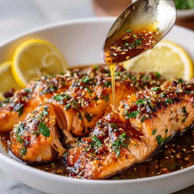 Salmón con salsa de miel y ajo.