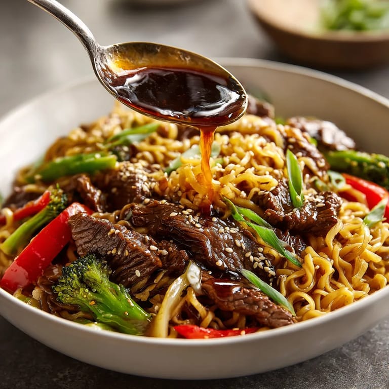Plato de stir-fry con carne de res y verduras, con un toque de salsa de soja.