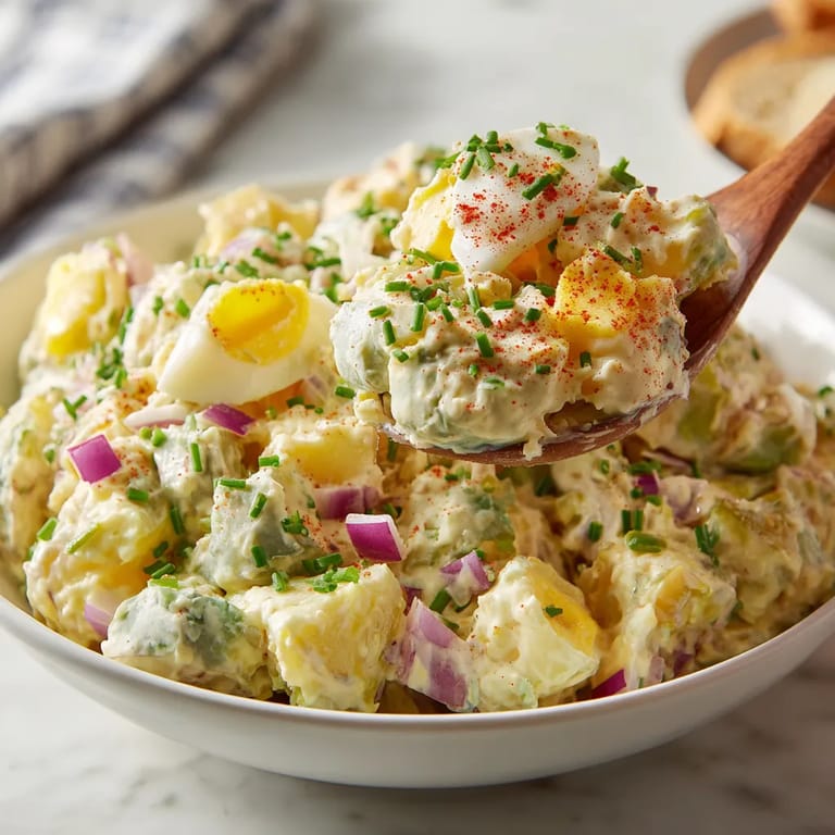 Un plato de papas con huevo y cebolla.