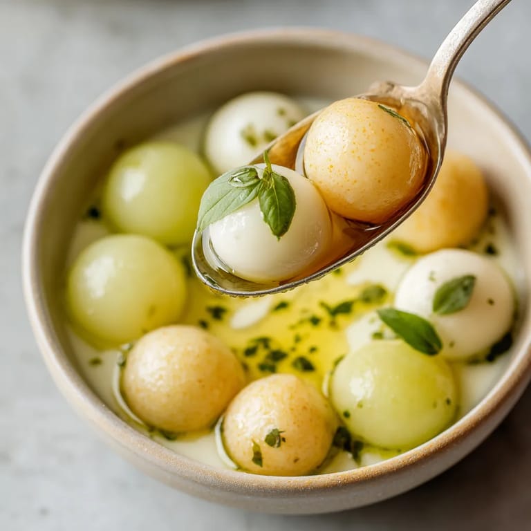 Un plato de ajoblanco con una cuchara de plata.