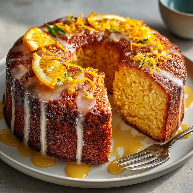 Bizcocho de yogur griego y naranja con glaseado de cítricos.