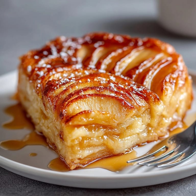 Tarta Tatin casera con manzanas tiernas; postre reconfortante para compartir en familia.