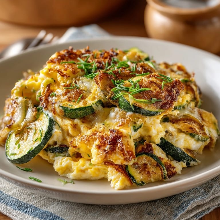 Un primer plano de Zarangollo Murciano, mostrando la textura suave de los huevos y el calabacín.