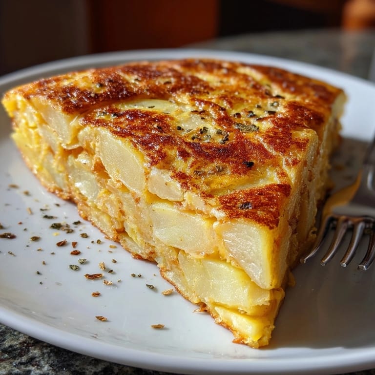 Un plato listo con la tortilla española ligera, un bocado simple y sabroso.