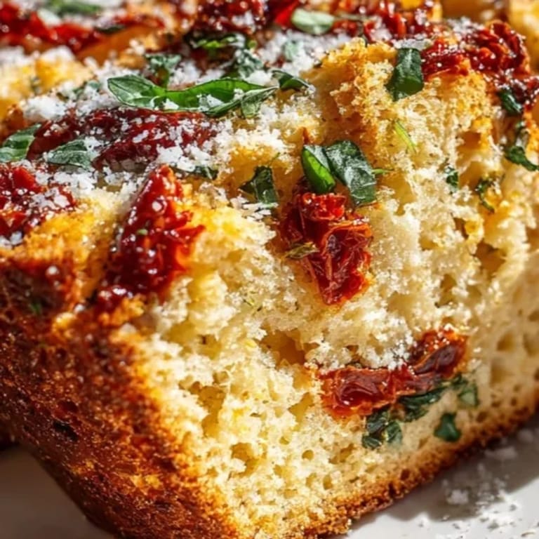 Delicioso pan de tomate recién horneado, mostrando una corteza dorada y tomates vibrantes.