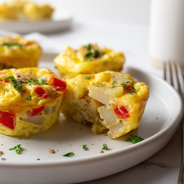 Muffins de tortilla española listos, mini tortillas perfectas para un brunch apetitoso.