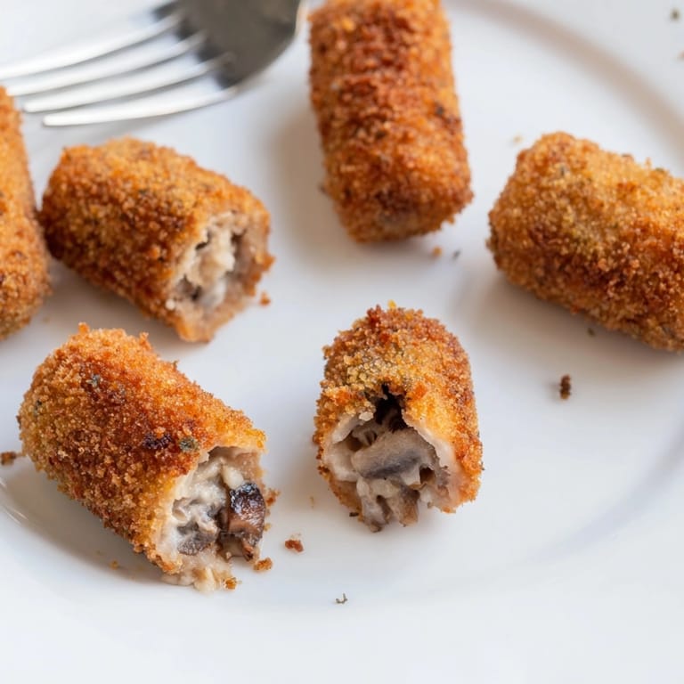Plato español de ricas croquetas de hongos porcini, un aperitivo vegetariano perfecto para compartir.