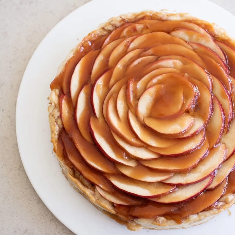 Close-up of a delectable Spanish Apple Tarta de Manzana, slice ready to serve with cream.