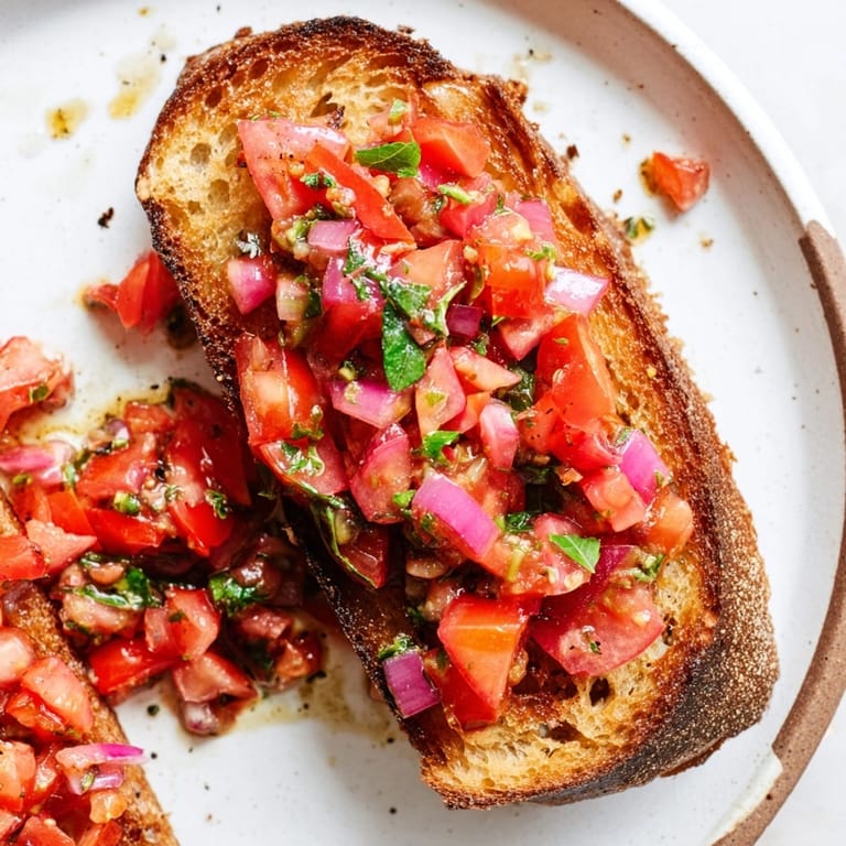 Pan rústico con salsa de tomate casera, un festín mediterráneo fácil de preparar y disfrutar.