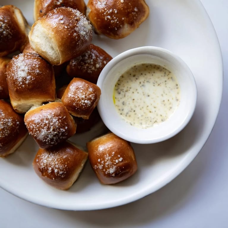 Golden, oven-baked Christmas market pretzel bites, served alongside zaatar butter, a perfect appetizer.