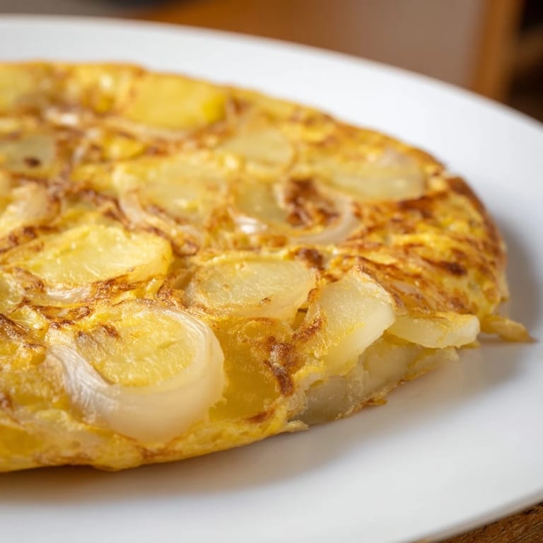A warm serving of Simplified Tortilla de Patatas, with tender potatoes and onions, ready to be enjoyed.