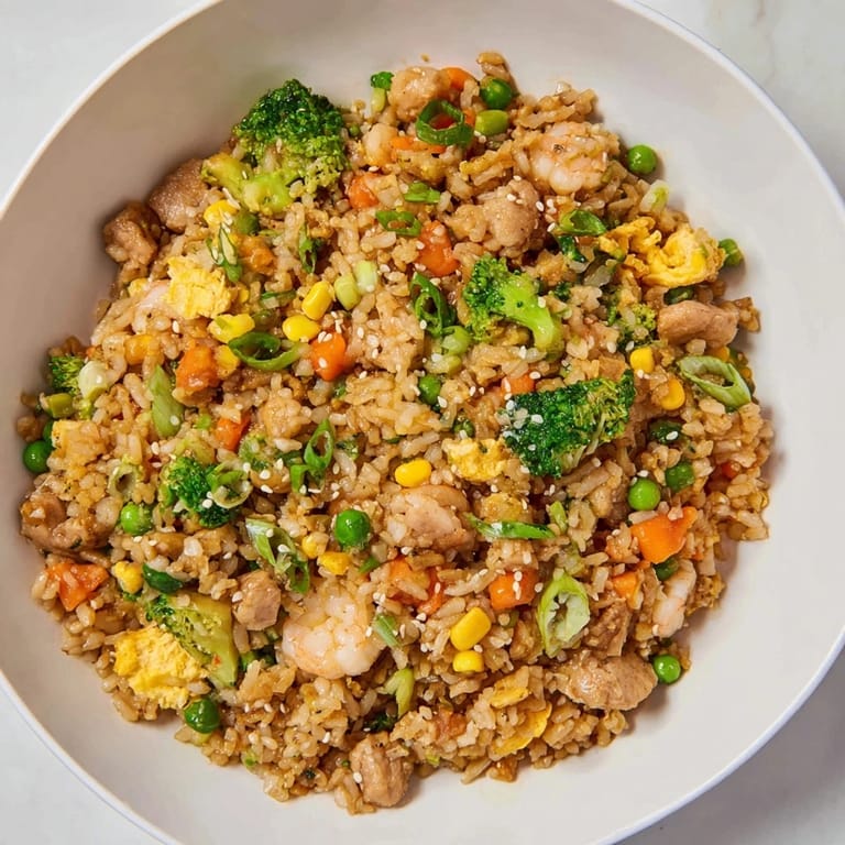 Steaming plate of Leftover Fried Rice, the perfect quick and easy Asian-inspired dish for anyone.