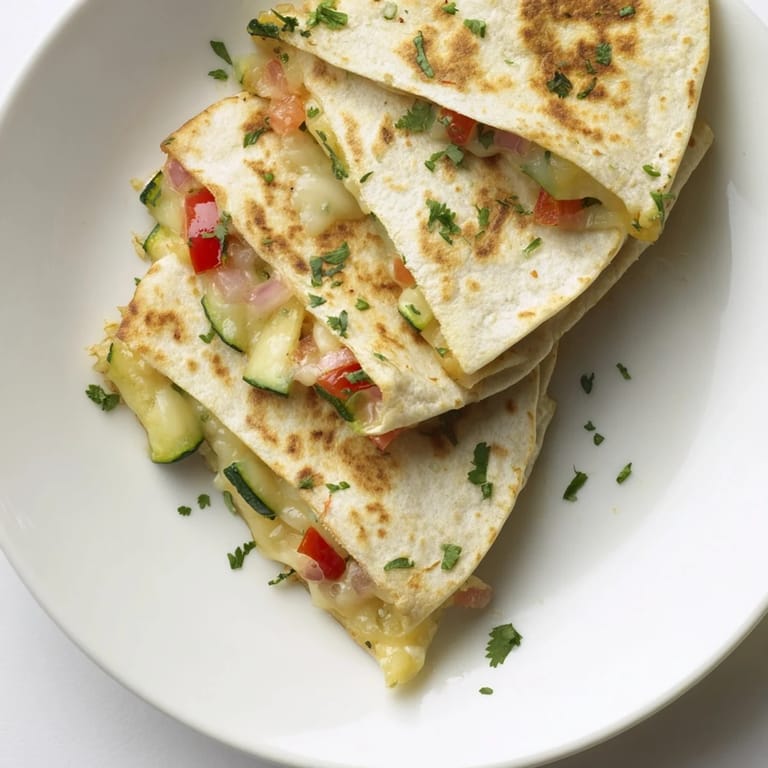 Close-up of crispy, folded quesadillas españolas, showcasing the melty cheese and colorful veggie filling.