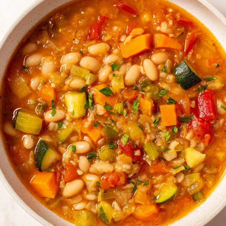 A close-up of the flavorful Healthy Bean Stew with Vegetables, ready to be served and enjoyed.