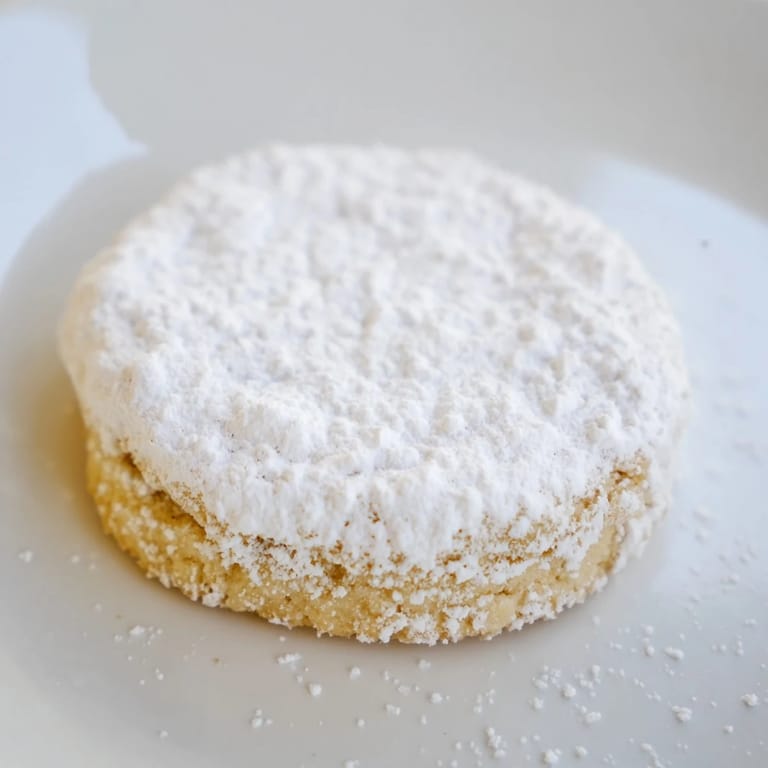 Golden-brown Quick Mantecados, crumbly Spanish shortbread cookies, dusted with sweet powdered sugar.