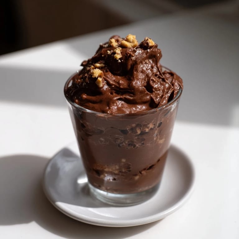 Glistening spoonful of luscious Express Turrón Chocolate Mousse, a quick Spanish dessert dream.