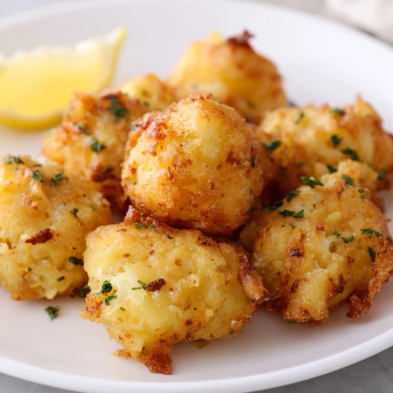Perfectly fried Simplified Bacalao Bites, a comforting appetizer with flaked salt cod and potato.