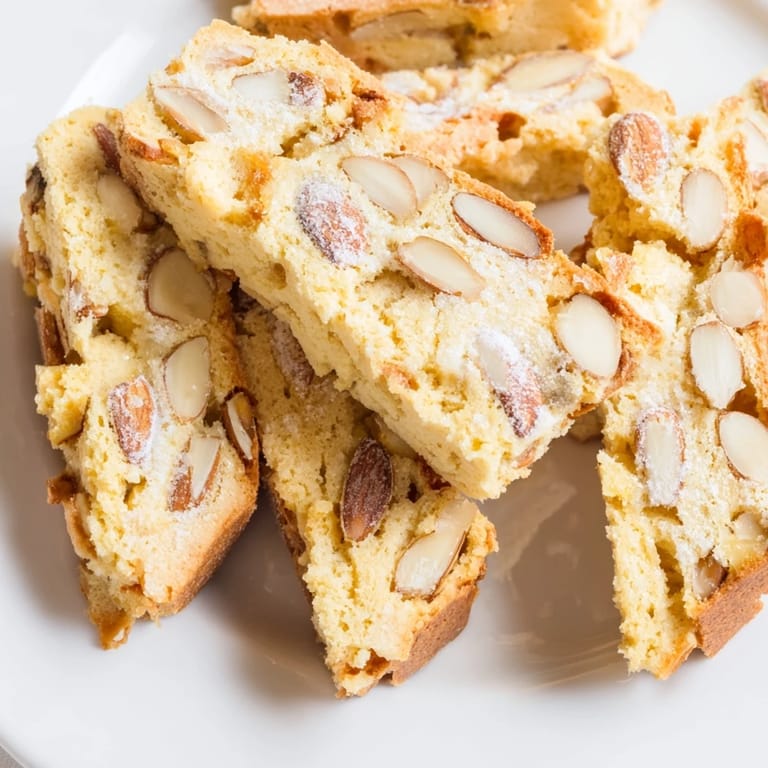 A close-up of several homemade Simplified Turrón Biscotti, perfect for sharing with friends and family.