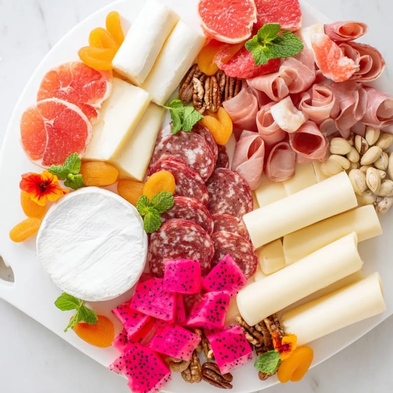 Flamingo Paradise Board boasts vibrant strawberries and pink fruit, making it a perfect appetizer for a party.