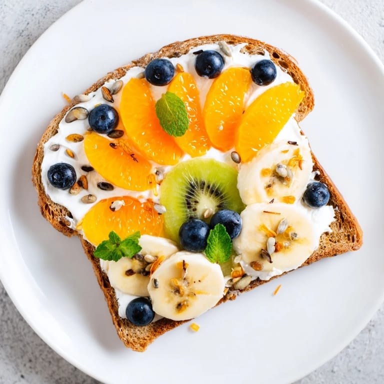 Vibrant "Morning Sun" breakfast toast with arranged fruit, a healthy and delicious start to any day.