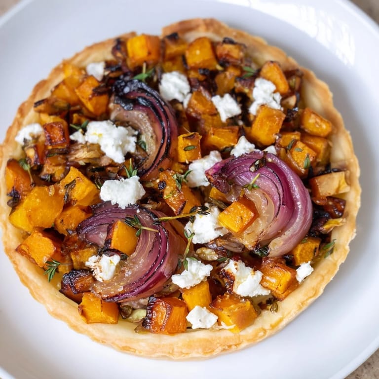 Golden, flaky Feuille d'Érable Tartes Salées d'Automne ready to serve, featuring roasted vegetables.