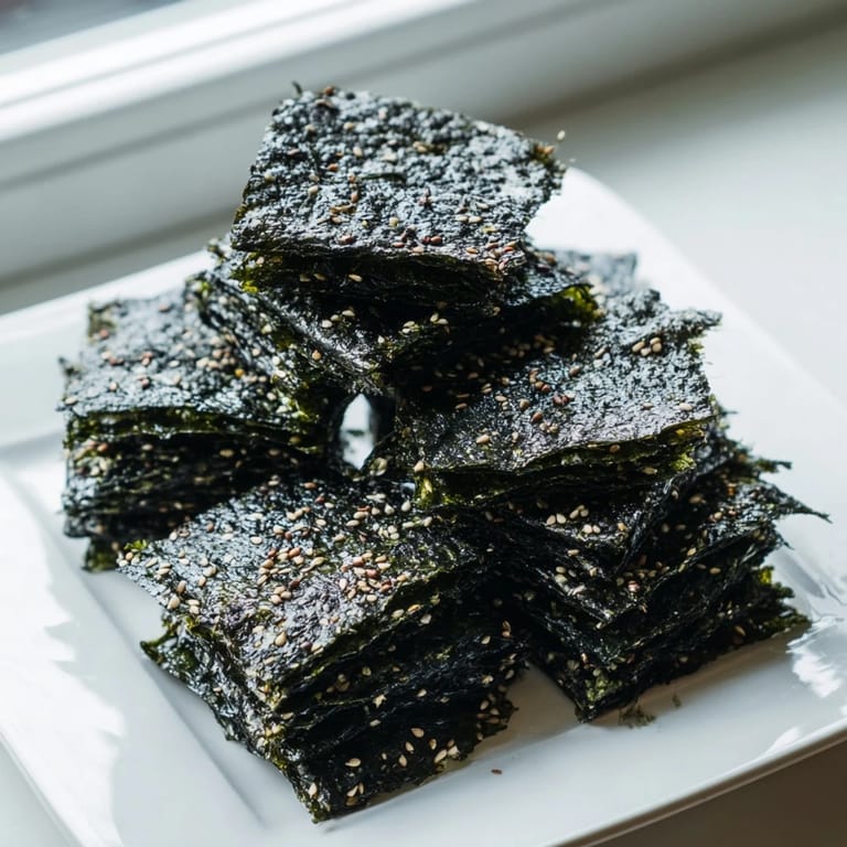 Seaweed Snacks de Vague Surf, a vegan-friendly and gluten-free snack, served with wasabi peas.