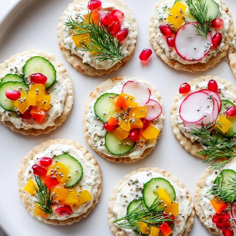 Brightly colored Ornament Shaped Cracker Toppings, showcasing various vegetable toppings and ready for quick appetizers.