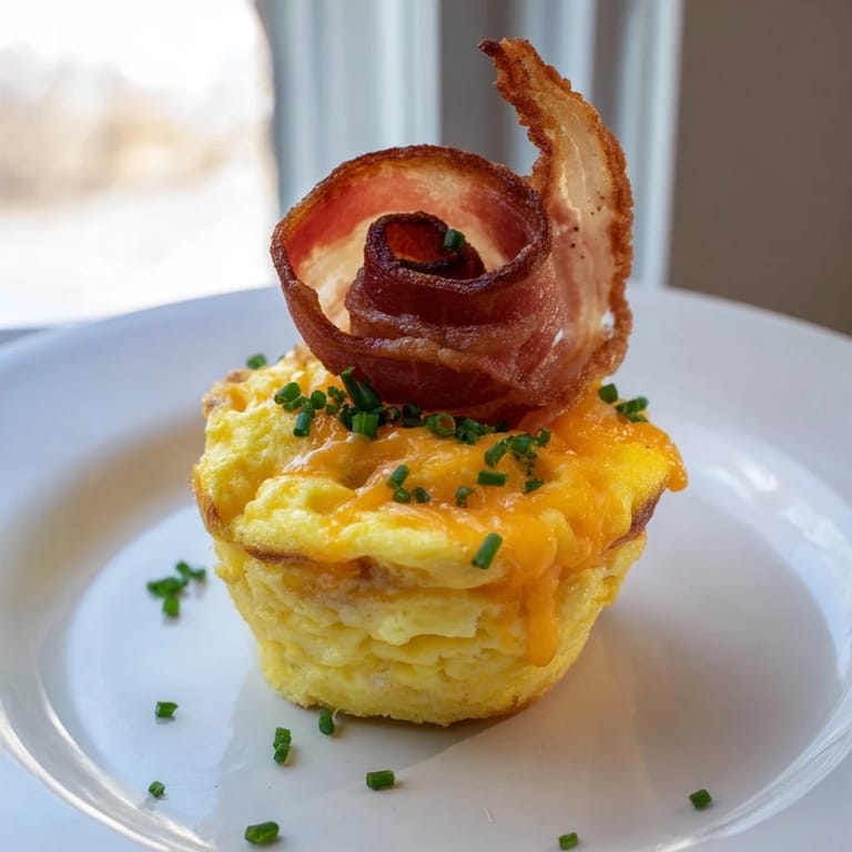 Golden baked Scrambled Egg Cups with crisp bacon, perfect for a quick and easy breakfast.