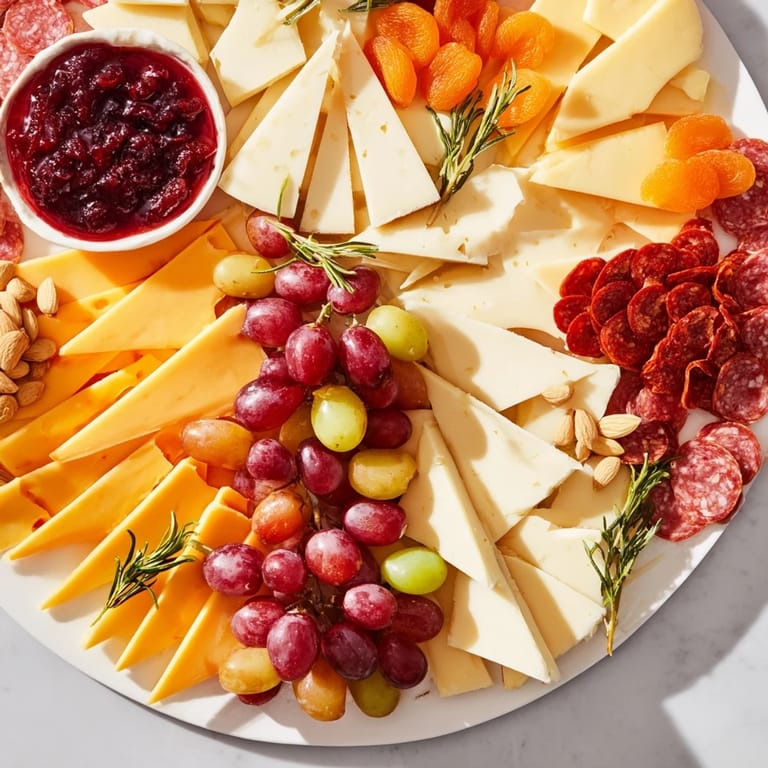 The Geometric Gala: cheeses, meats, and fruit artfully arranged in geometric shapes for a gourmet appetizer.