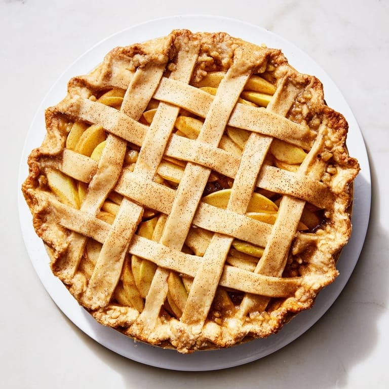 "The Lattice Orchard" con rodajas de manzana tejidas sobre una base dulce de nueces y miel.