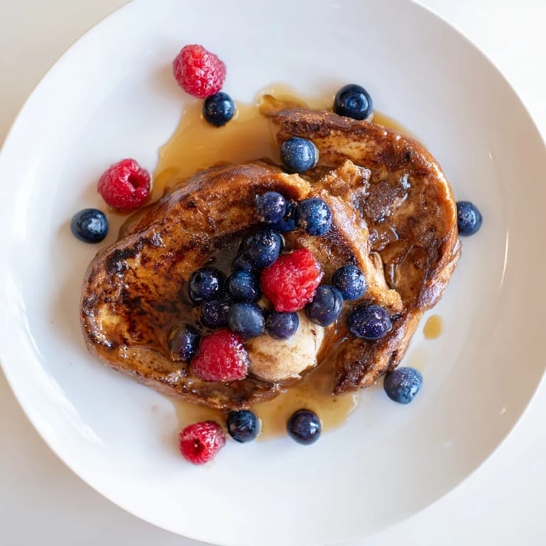 Warm ice cream French toast, caramelized edges, perfect for a sweet and easy breakfast treat.