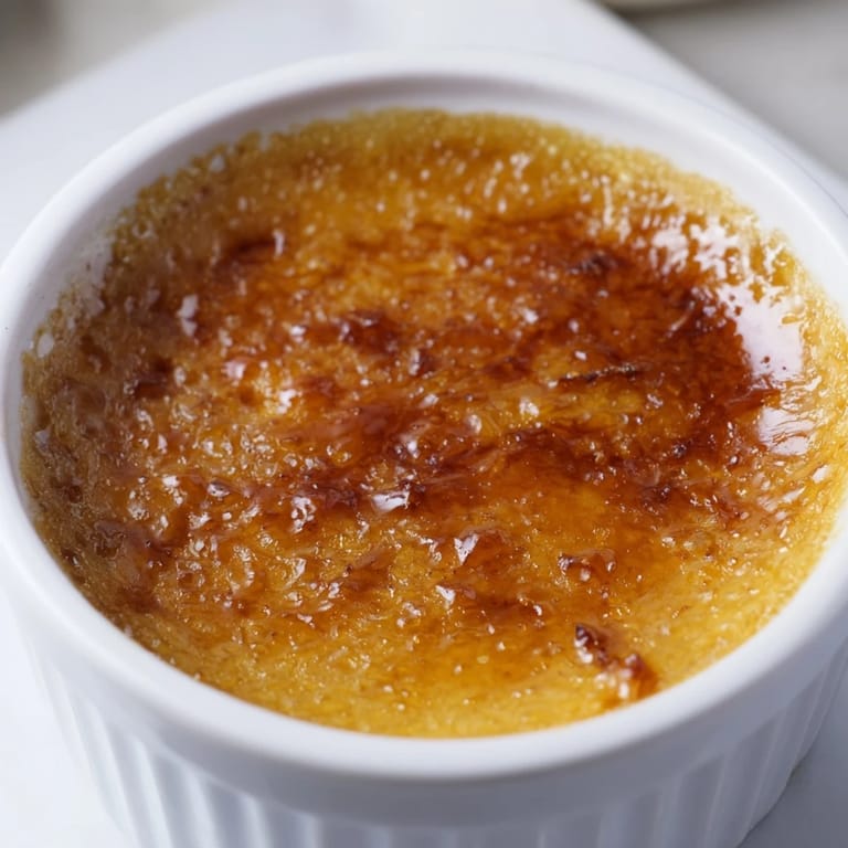A close-up of creamy, wobbly 3-Ingredient Crème Brûlée, perfect French dessert.