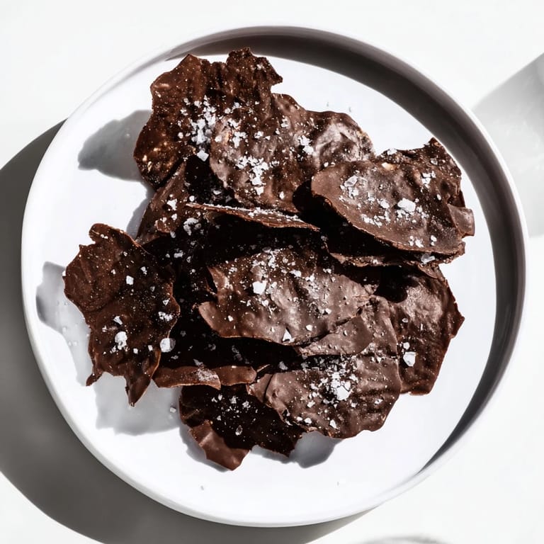A close-up of freshly broken Chocolate Potato Chip Bark, showcasing its layers of chocolate and chips.