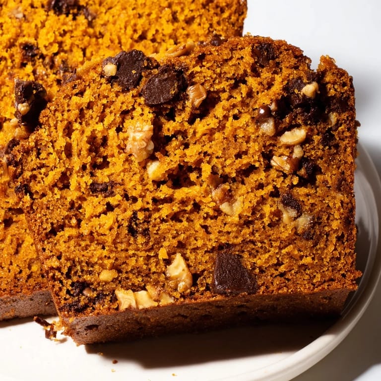 Freshly baked pumpkin bread loaf, smelling of fall spices, perfect for a cozy afternoon.