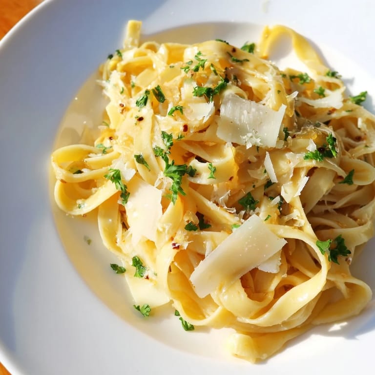 A vibrant photo of Sriracha Honey Pasta, highlighting the glossy sauce and parmesan garnish on top.