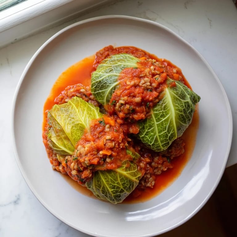 Hearty Baked Vegan Cabbage Rolls paired with crusty bread, ideal for a cozy, plant-based dinner.