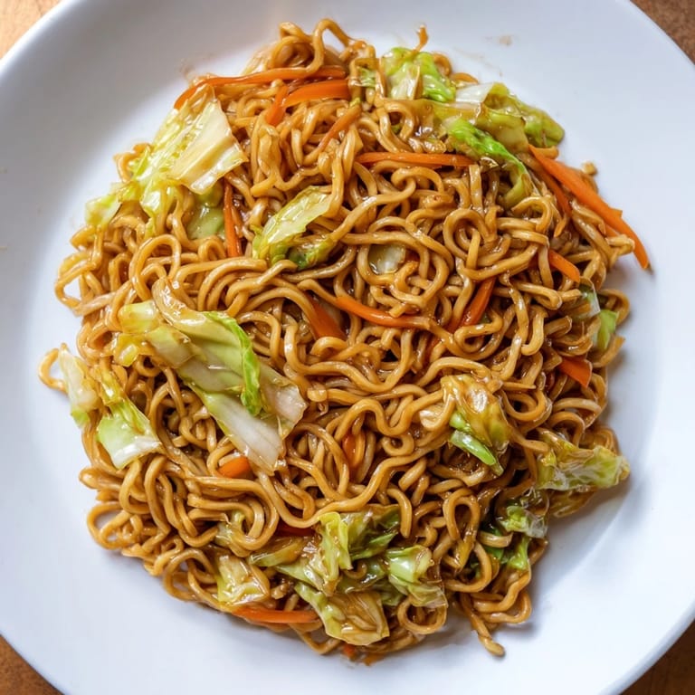 Sabor umami del Fried Cabbage Ramen con salsa de soja y aceite de sésamo en vapor