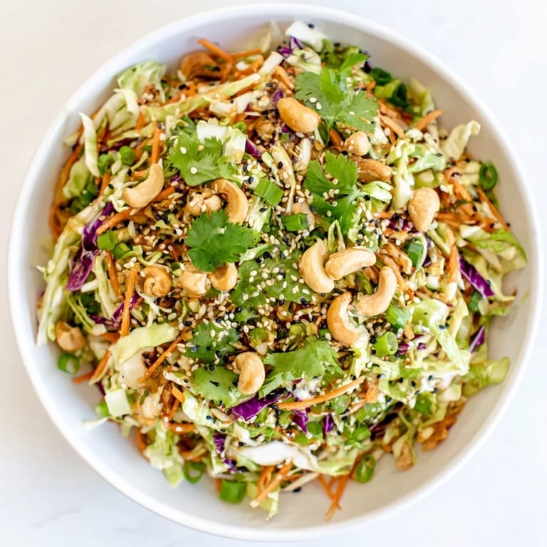 Healthy vegan Asian Cabbage Salad tossed with red cabbage, carrots, and sesame seeds.