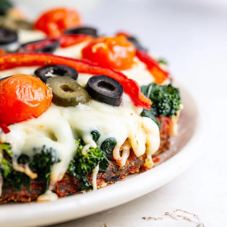 Sabrosa Broccoli Chicken Crust Pizza con trozos de pollo, brócoli y coloridos vegetales